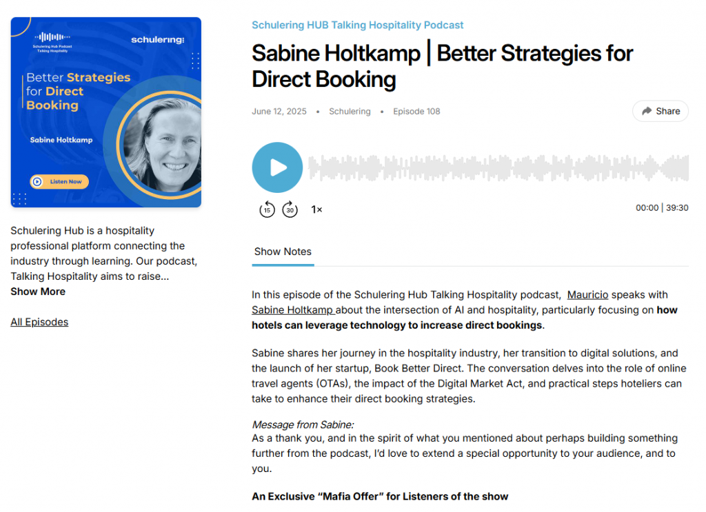 CEO BookBetterDirect on Podcast Schulering Hub Talking Hospitality