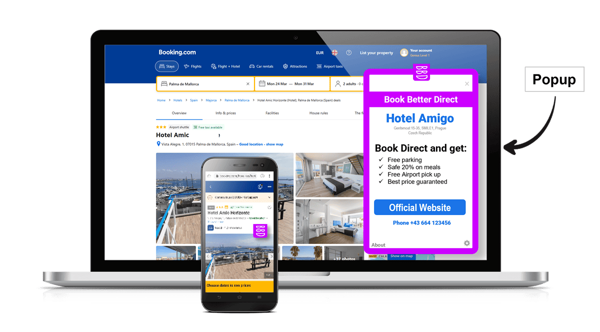 browser extension pop up to book direct