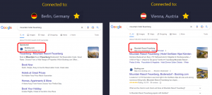 Search result for the same keywords compared between different cities.